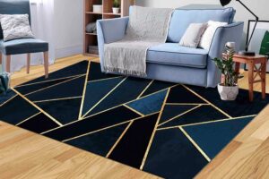 Golden Rug, Navy Blue Rug, Geometric Rug Modern Rug