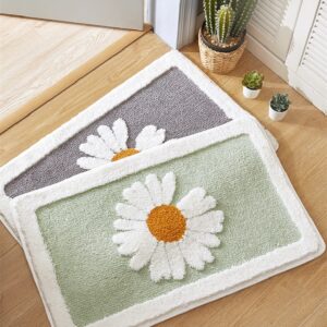 Green Daisy Bathroom Mat Door Entrance Rug