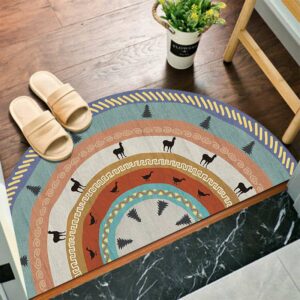 Boho Velvet Door Mat Entrance Half Round Ethnic Floral Rugs