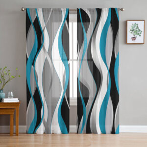 Abstract Gradient Turquoise Tulle Voile Curtains