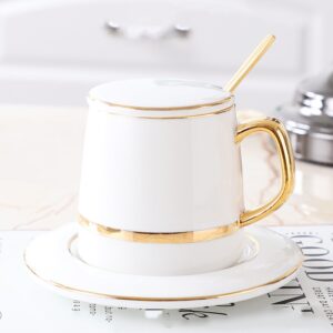 Ceramic Mug With Lid Spoon And Saucer Lovers Coffee Mug, White