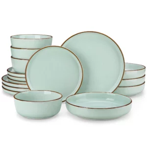 16/32 Piece Green Ceramic Dinnerware Set Oven Safe Stoneware Set with 4 PCS Dinner Plate/Dessert Plate/Soup/ Bowl