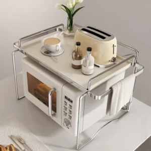 2-layer Microwave Oven Storage Rack Retractable Countertop Gadget Set Floor Stand Kitchen Seasoning Holder Spicy Organizer Shelf