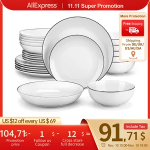 MALACASA AMELIA 24/48 Piece Porcelain Plates Sets with 12*Soup Dinner Plates Dinnerware Set Service for 12/24 Person