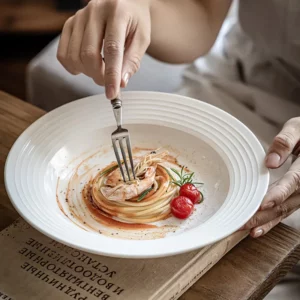 Ceramic Straw Hat Plates, Japanese High-end White Dessert Plates, Household Vegetable Tableware, Dinner Bowls and Dishes